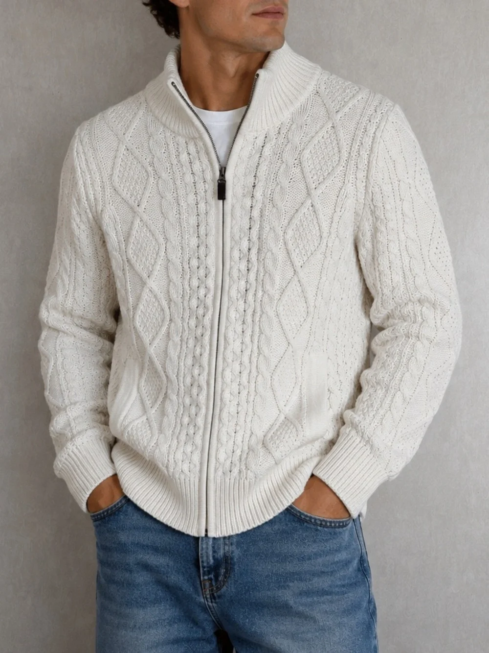 NWT Blarney Woollen Mills Merino Wool Cian Full Zip Cardigan Sweater Natural S